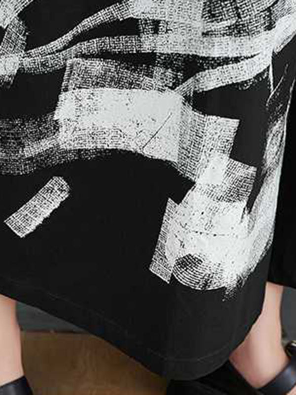 Abstract Printed Elasticity Loose Wide Leg Casual Pants Bottoms