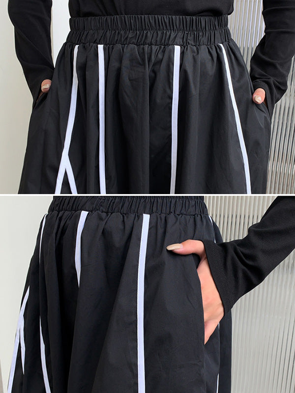 Cool Irregular Striped A-Line Long Skirt