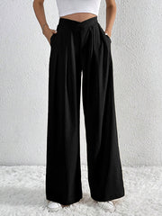 Pleated Solid Color Loose Wide Leg Trousers Pants