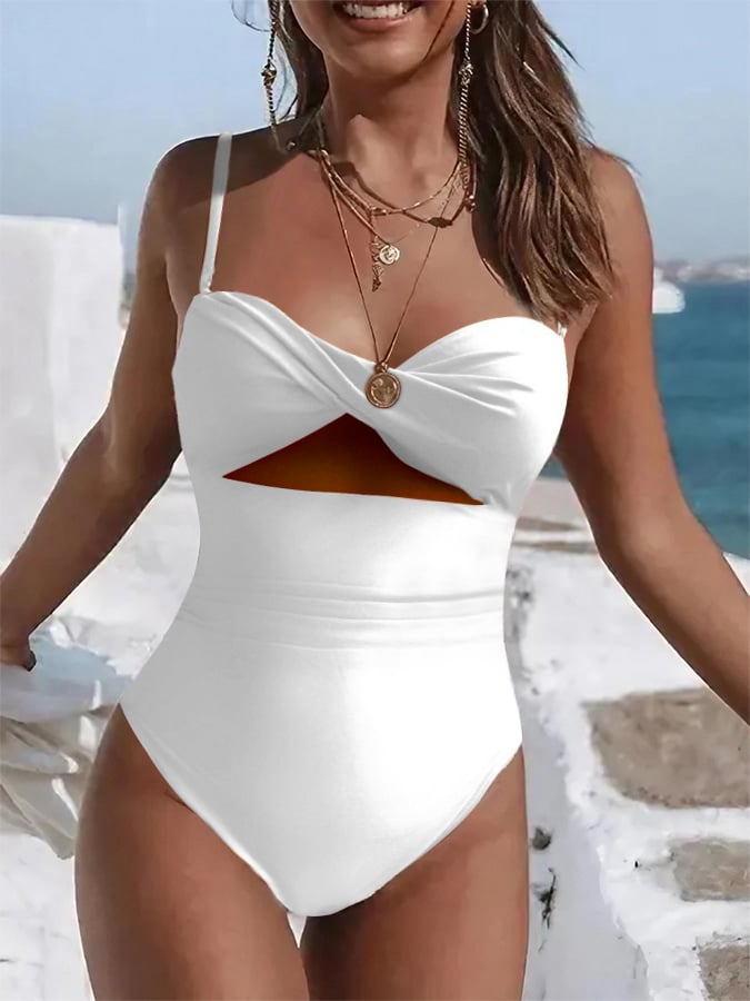 Solid Colored Sexy Hollow Out One Piece Swimsuit