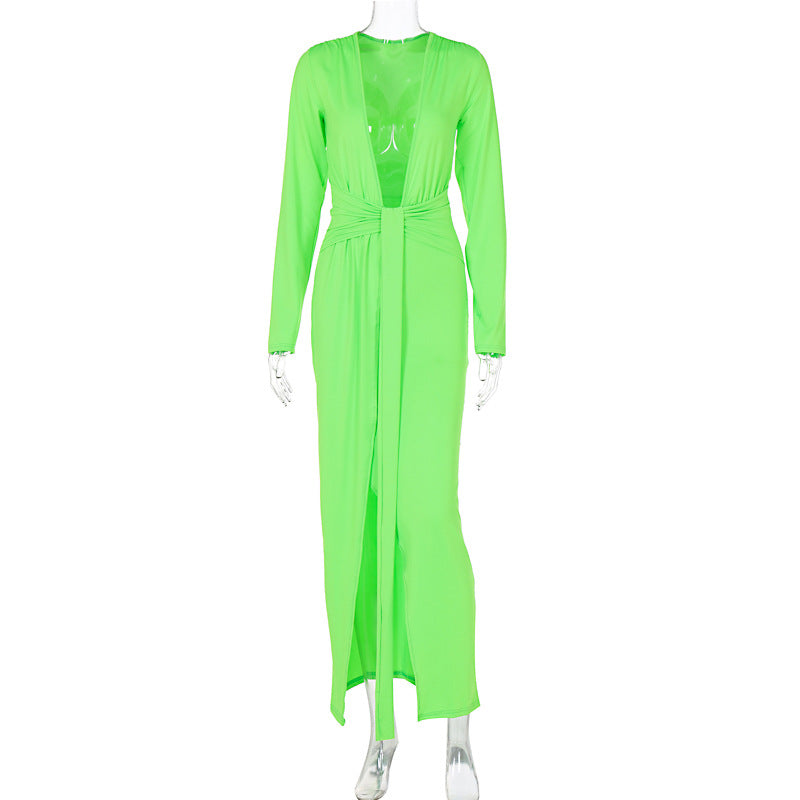 Veronica Deep V-Neck Tie-Waist Maxi Dress