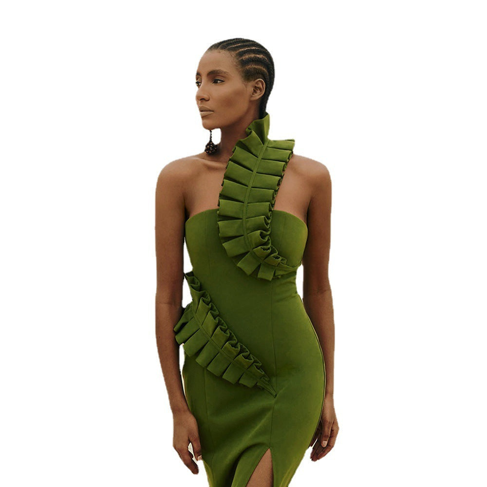 Lara Ruffle One-Shoulder Bandage Midi Dress