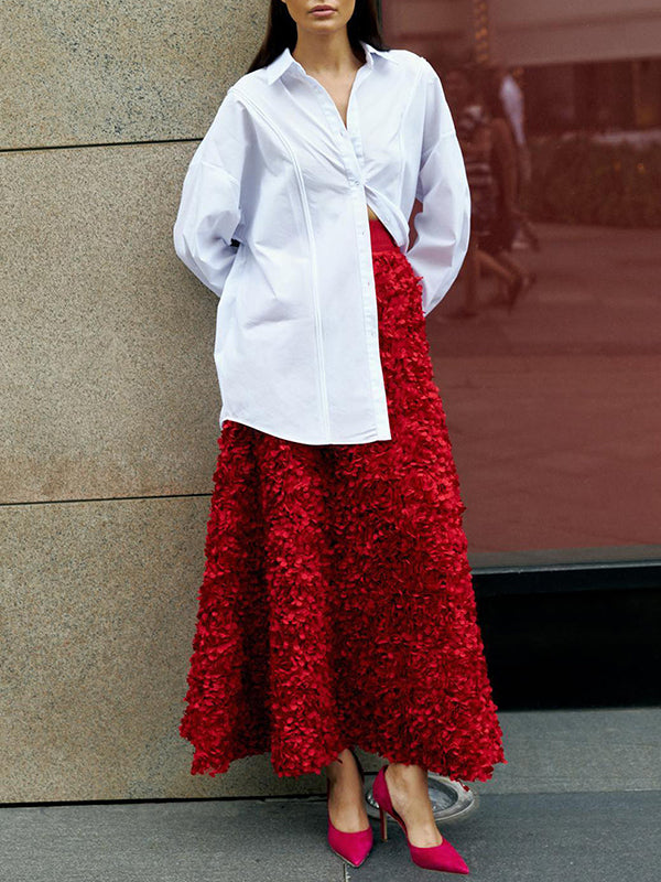 Solid Color Three-Dimensional Flower A-Line High Waisted Skirts Bottoms