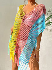 Women's Knitted Fringed Beach Cover-Up