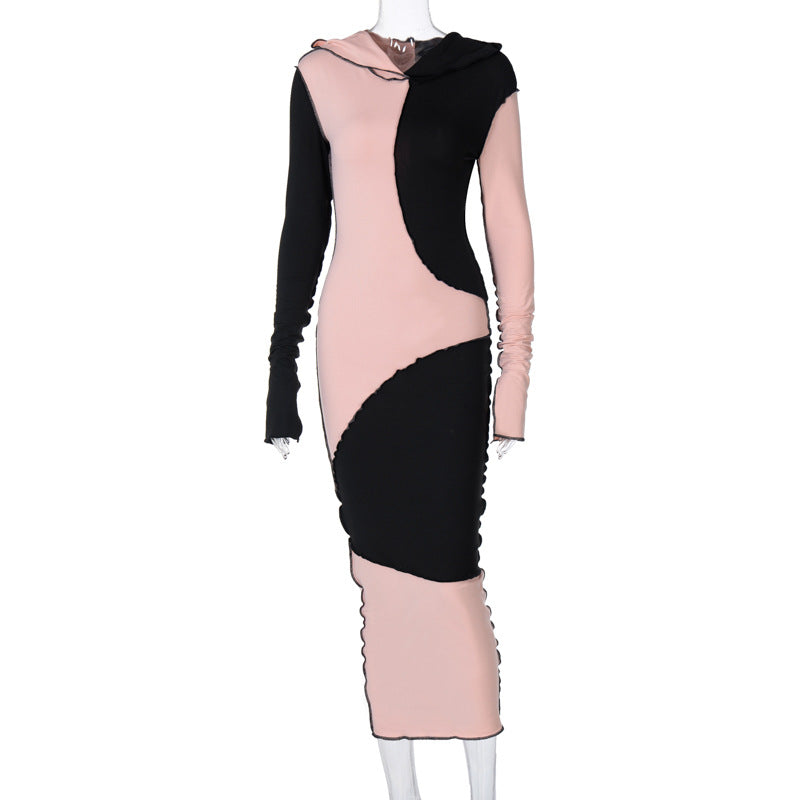 Leah Reverse Stitch Long-Sleeved Hooded Dress