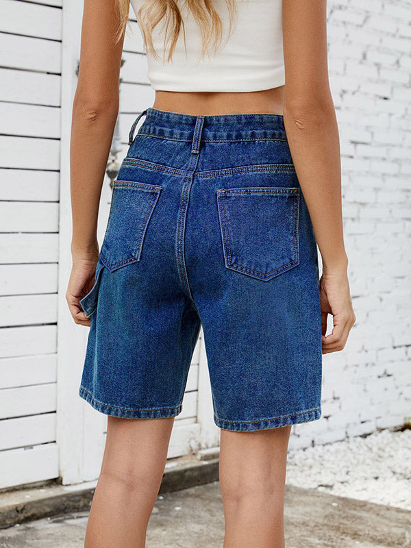 Buttoned Pockets Wide Leg Shorts Bottoms Jean Pants Bottoms