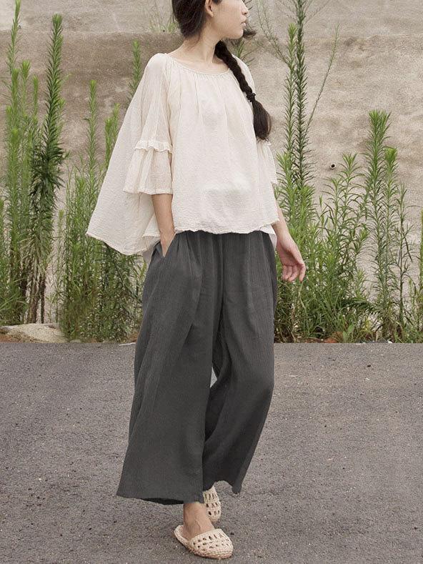 Pure Color Gauze Loose Pants