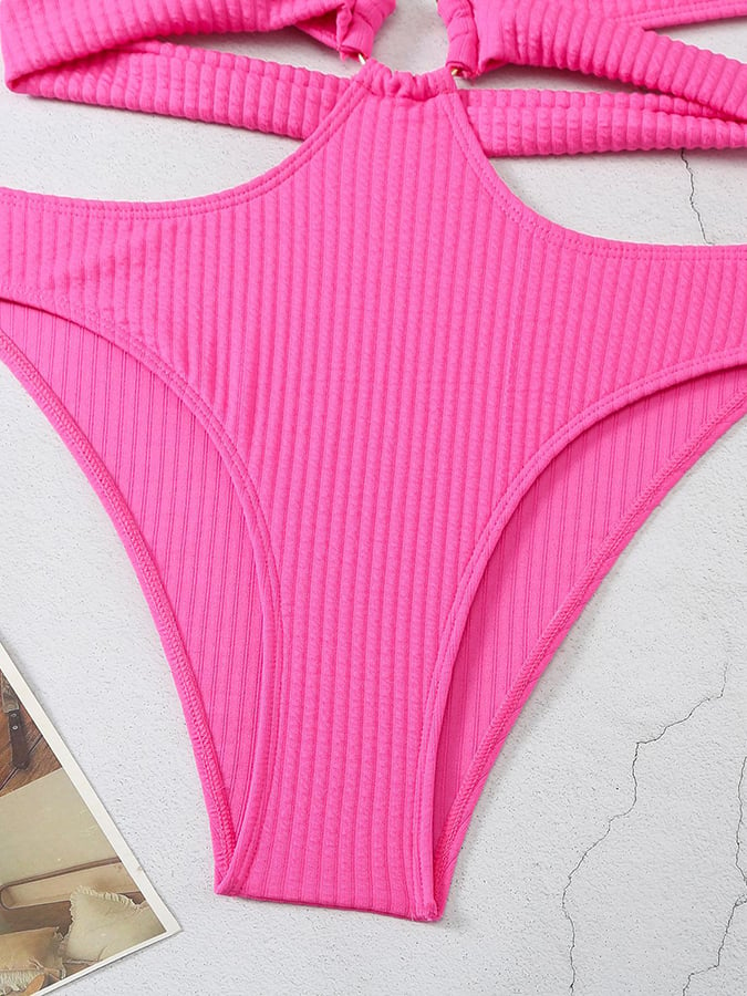 Women's Solid Color Sexy Textured Fabric One-Piece Swimsuit