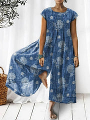 Women's Retro Art Print Casual Jumpsuit