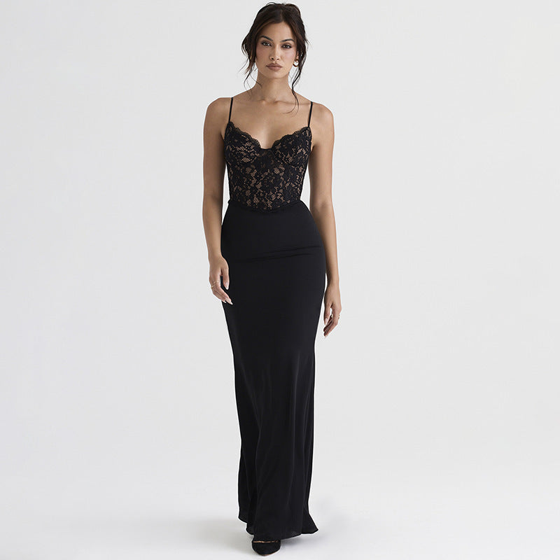 SOPHIA - LACE PANELED V-NECK CAMI MERMAID MAXI DRESS