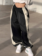Contrast Color Low Waist Casual Pants