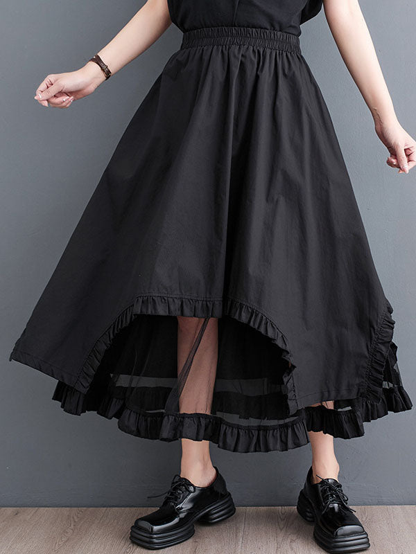 Elastics Gauze Solid Color Split-Joint Loose Skirts Bottoms