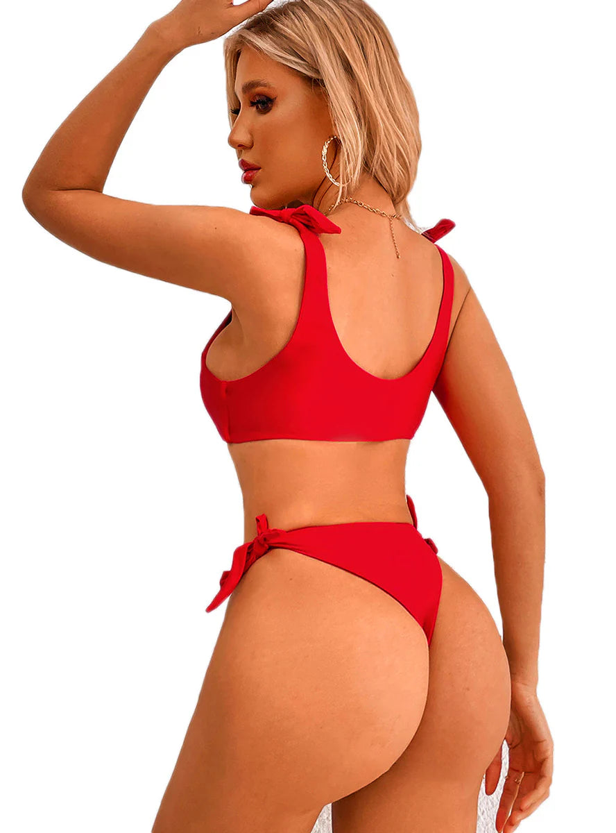 Solid Color High Waist Sexy Split Bikini