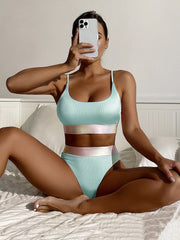 Women Pink Split High Waist Bikini