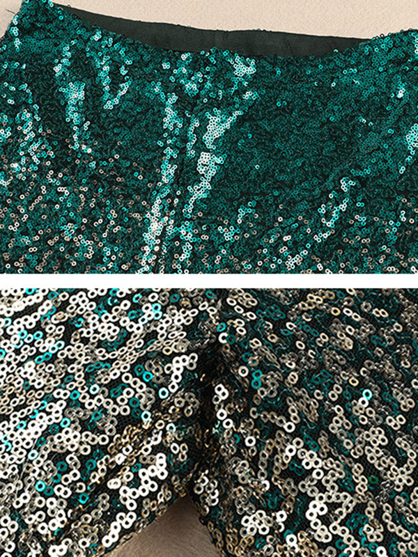 Contrast Color Gradient Sequined Shiny Flared Pants Skinny Leg Pants Bottoms