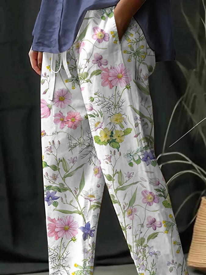 Women's Botanical Floral Print Loose Casual Pants