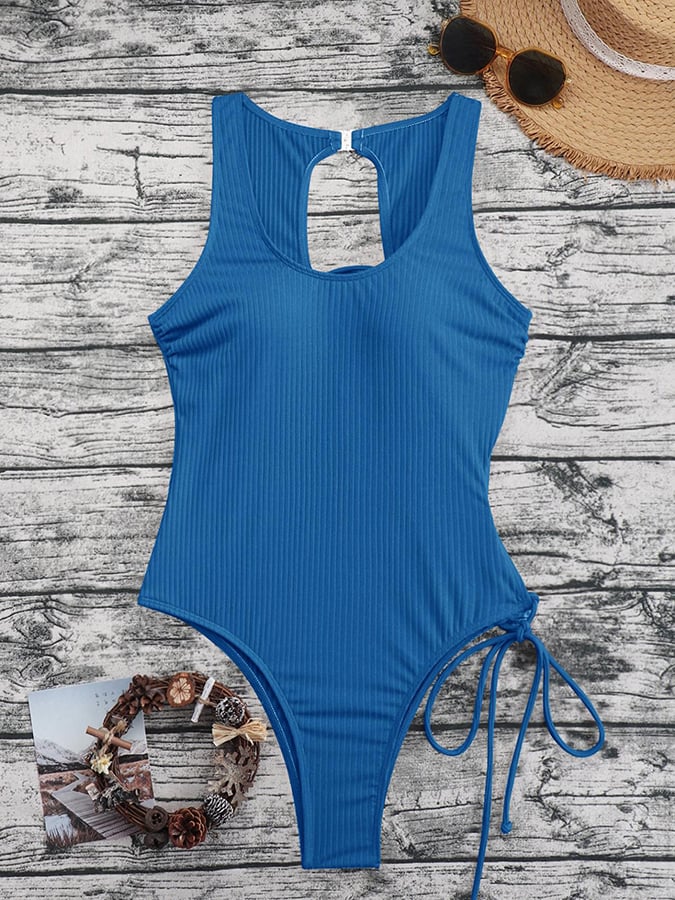 Solid Cut Out Strap One Piece Swimsuit