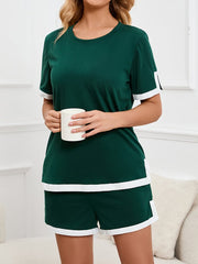 Women's Simple Contrasting Color Slit Design Home Casual Two-Piece Set