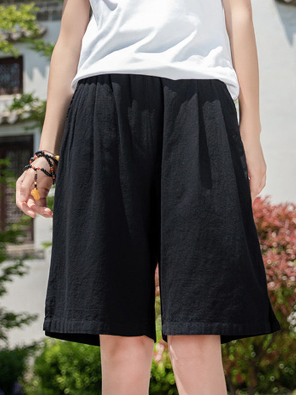 Elasticity Solid Color Loose Wide Leg Shorts Bottoms