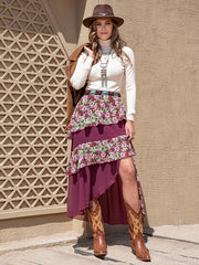Vacation Loose A-Line Floral Printed Patchwork Skirt