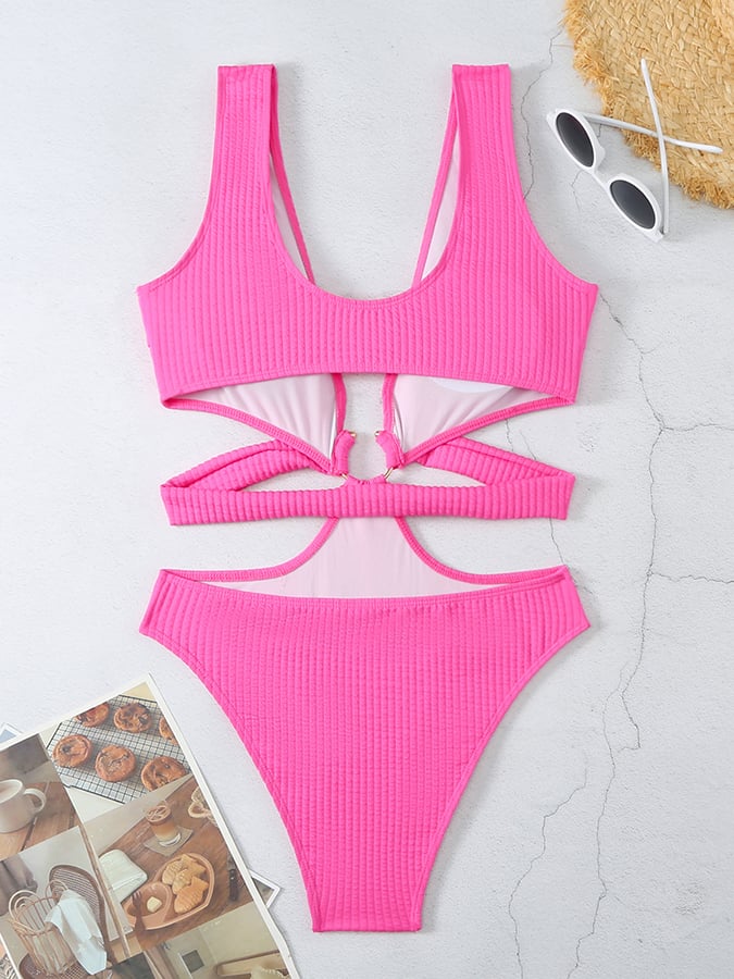 Women's Solid Color Sexy Textured Fabric One-Piece Swimsuit