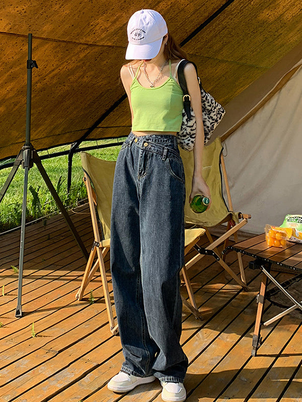 Casual High Waisted Split-Joint Jean Pants Bottoms