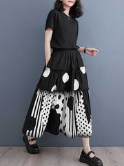 Elasticity Pleated Pockets Polka Dot Printed Ruffled Split-Joint Loose Skirts Bottoms