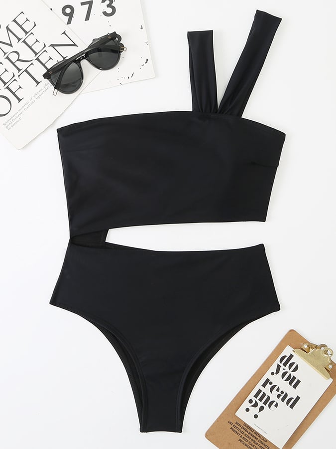 High Waisted Patchwork Triangular One Piece Swimsuit