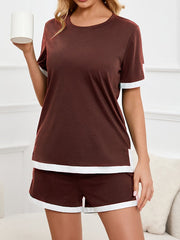 Women's Simple Contrasting Color Slit Design Home Casual Two-Piece Set