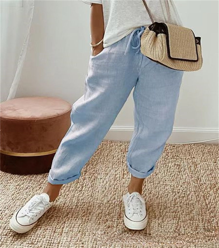 Women's Cotton And Linen Plain Casual Pants