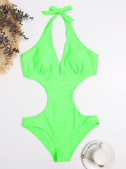 Solid Color Hollowed Out Deep V One Piece Sexy Swimsuit