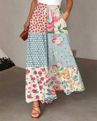 Casual Loose Elastic Waist Floral Pants