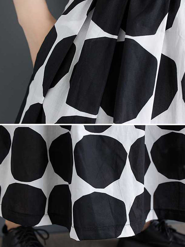 Buttoned Polka-Dot Loose Short Sleeves Lapel Blouse Tops Skirts Bottoms Two Pieces Set
