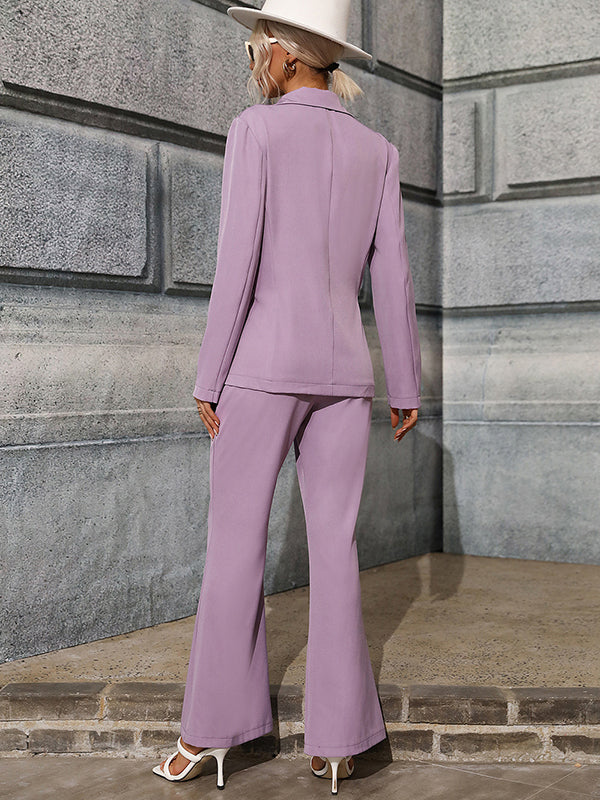 Office Solid Lapel Collar Two Pieces Set