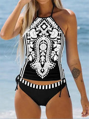Ladies Baroque Print Drawstring Swimsuit Set
