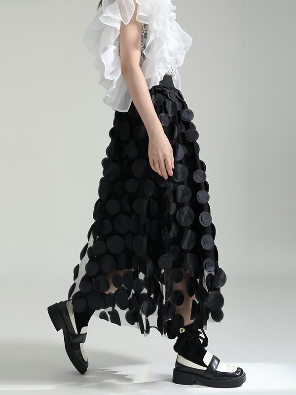 Mesh Polka-Dot Solid Color Split-Joint A-Line High Waisted Skirts Bottoms
