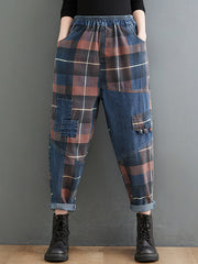 Original Artistic Retro Plaid Jean Pants