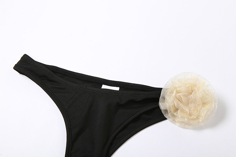 Amélie Black High-Waisted Bikini with Flower