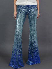 Contrast Color Gradient Sequined Shiny Flared Pants Skinny Leg Pants Bottoms