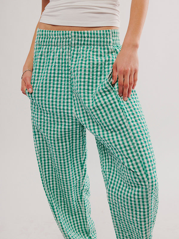 Plaid Pockets Split-Joint Loose Trousers Pants