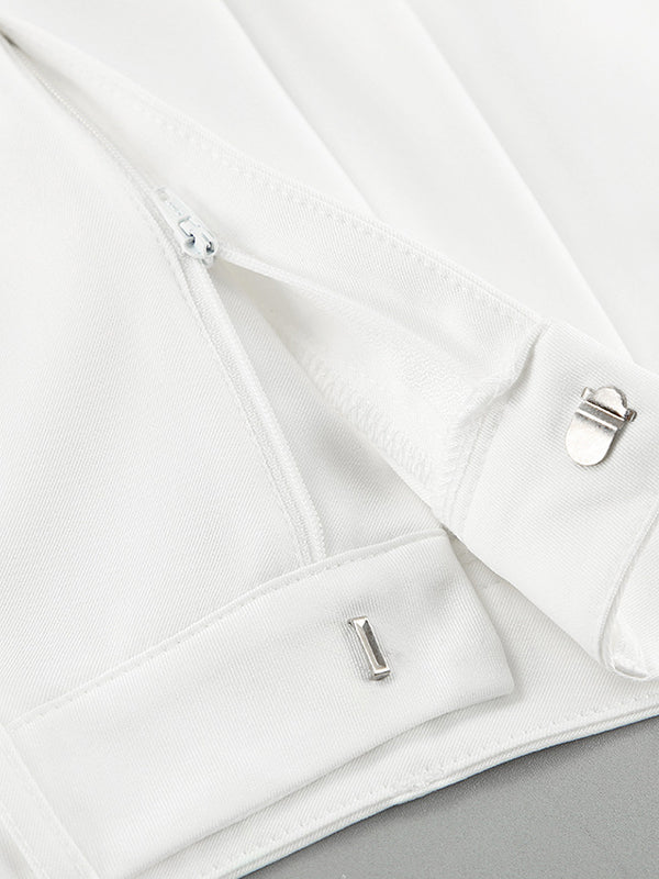 No Belt Pleated Pockets Solid Color High Waisted Loose Trousers Suit Pants