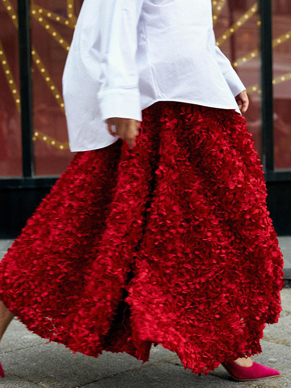 Solid Color Three-Dimensional Flower A-Line High Waisted Skirts Bottoms
