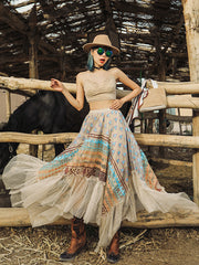 Vacation Irregularity Loose Floral Printed Patchwork Skirt