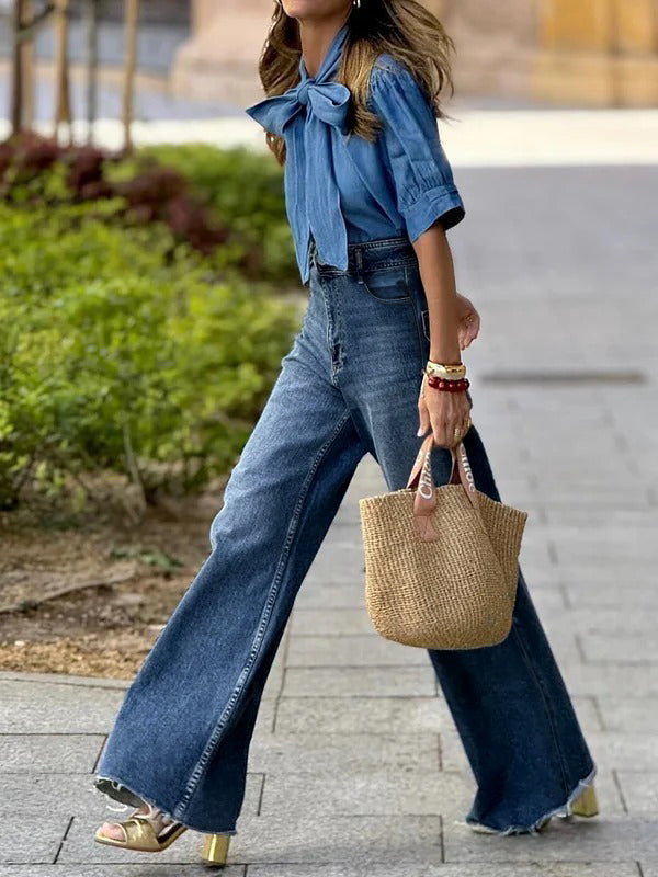 Gradient Split-Joint High Waisted Straight Leg Jean Pants Bottoms