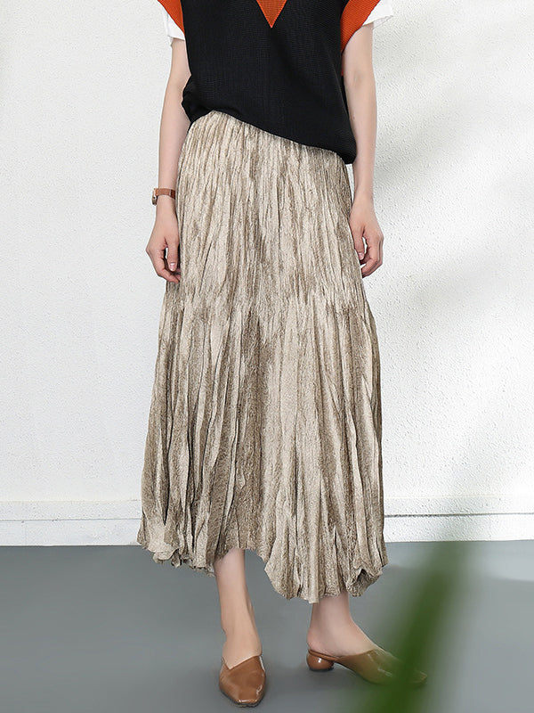 Loose A-Line Pleated Elasticity Skirts Bottoms