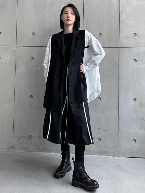 Cool Irregular Striped A-Line Long Skirt