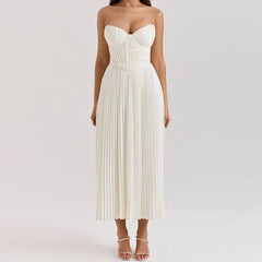 Fashion Elegant V-neck Sleeveless Pleated Dress