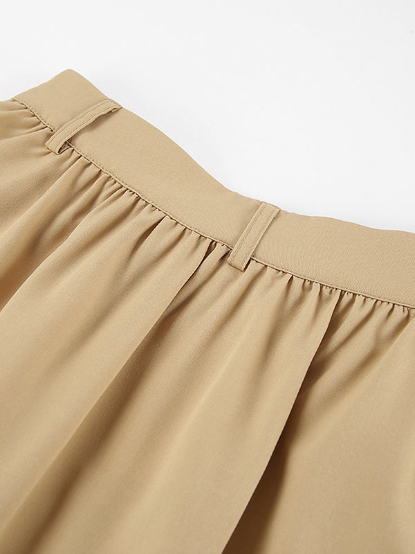 Pockets Solid Color Zipper High Waisted Loose Skirts Bottoms