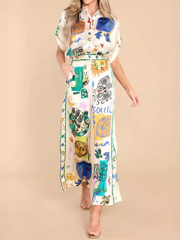 Animal Printed Drawstring Elasticity Figure Pockets Loose Wide Leg Trousers Pants