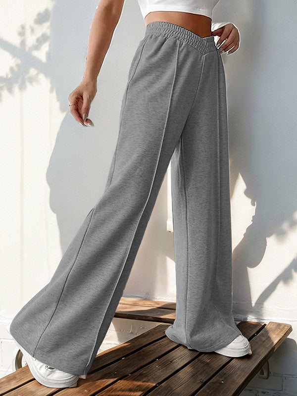 Elasticity Solid Color High Waisted Loose Trousers Pants